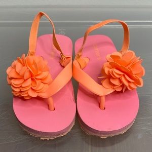 Carters Size 7/8 Pink & Orange Flip-Flops w/Flower